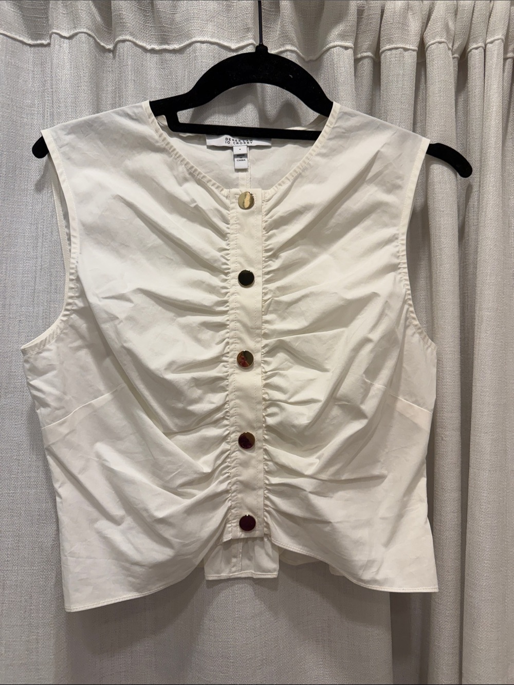 Derek Lam 10 Crosby Sleeveless Ruched Button-Front Top - Cream